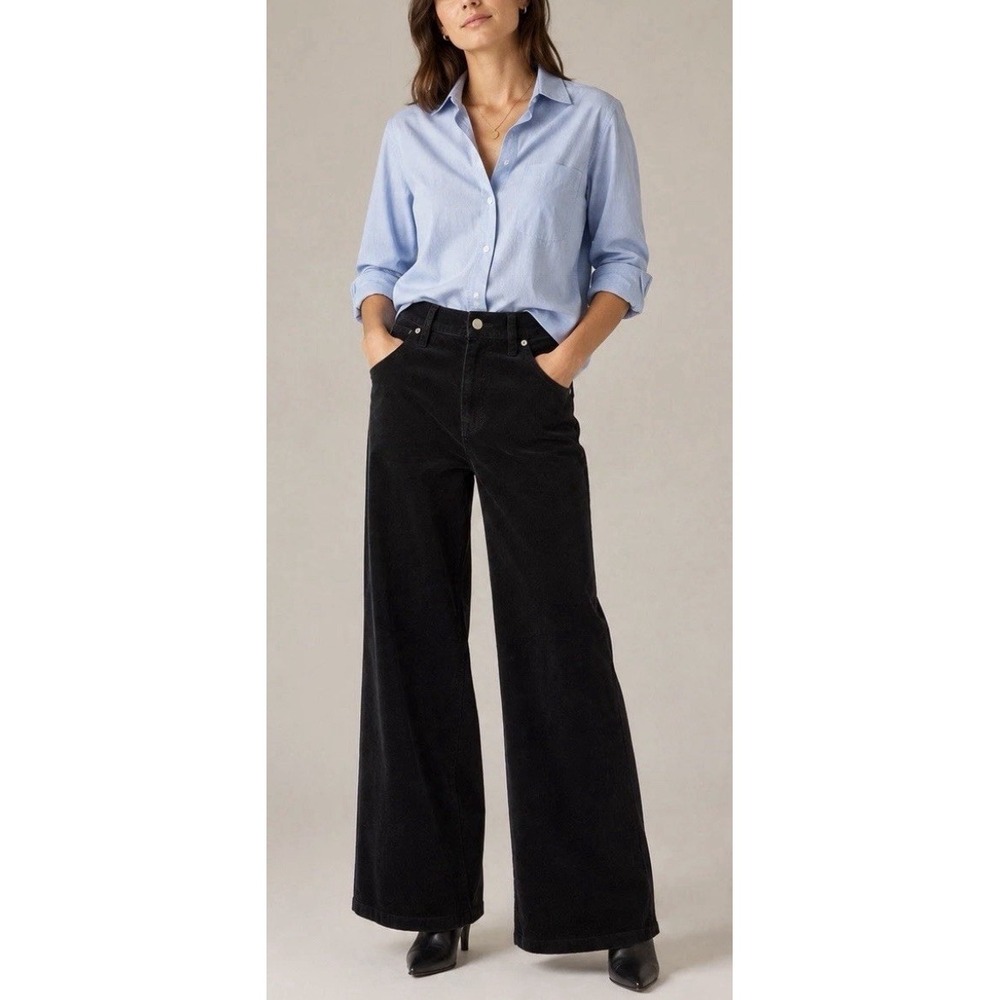 NWT JCrew Black Corduroy Wide Leg Pants Sz 32 Dark Academia Trousers High Rise